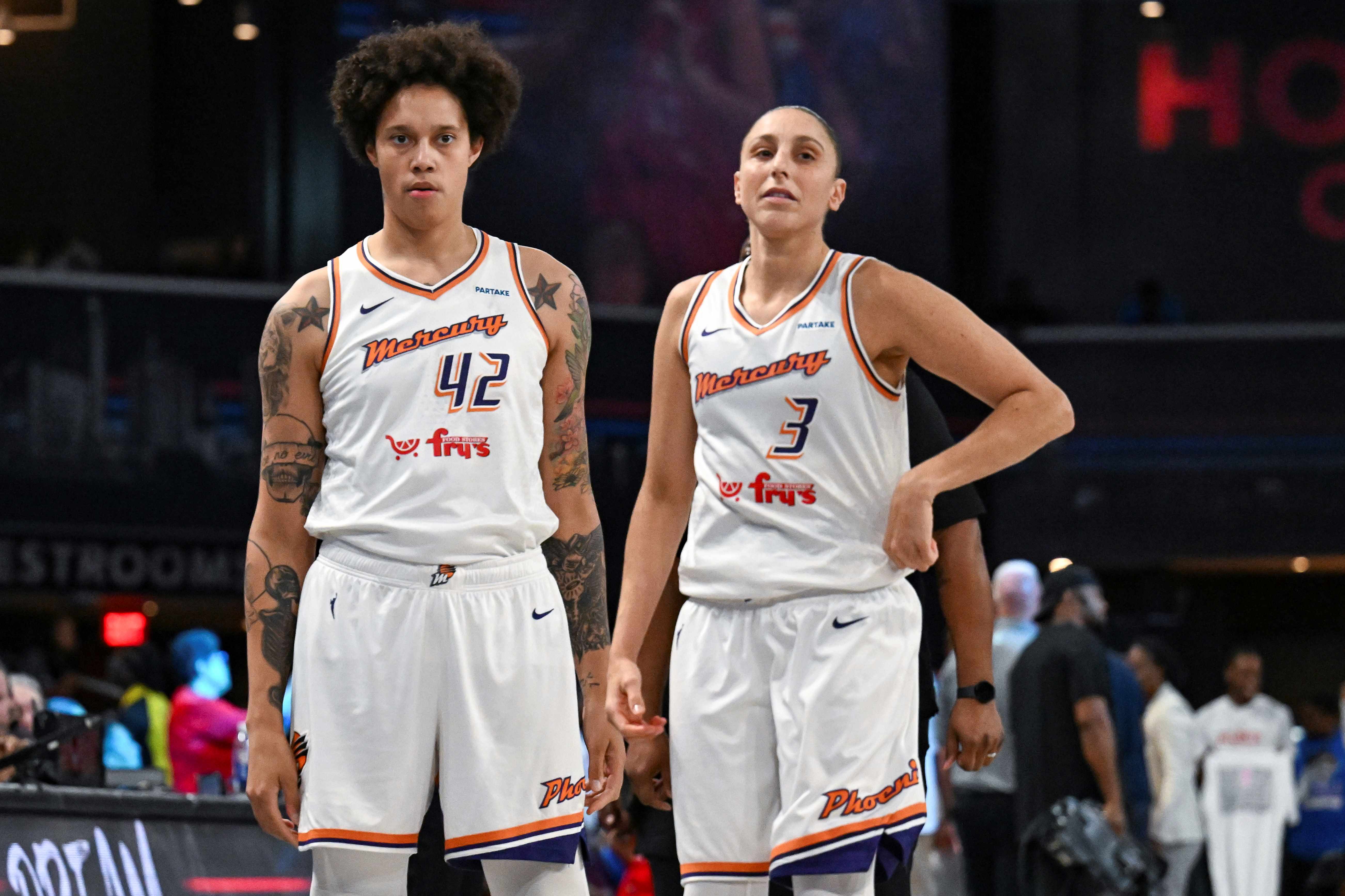 Brittney Griner（左）和Diana Taurasi（右）。圖片來源：達志影像