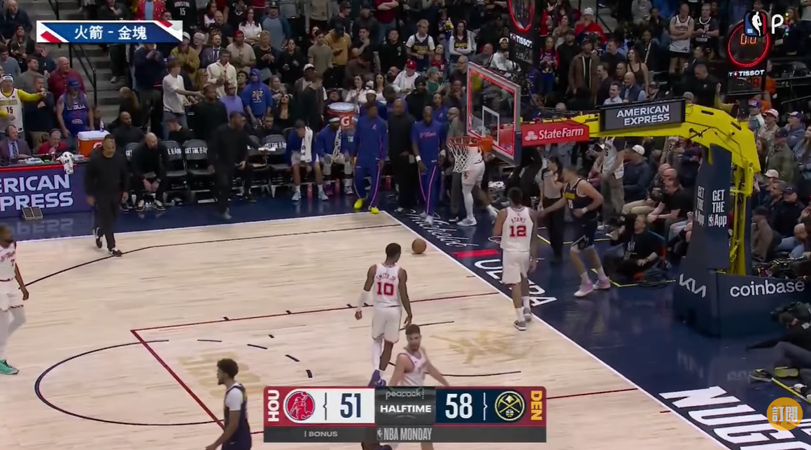 NBA快訊》西區前段班之爭！金塊第二節尾聲一波流 半場結束7分領先火箭