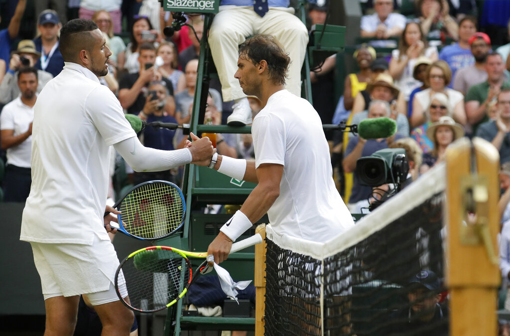 Nick Kyrgios與Rafael Nadal 2019年在溫網交手。圖片來源：達志影像資料照