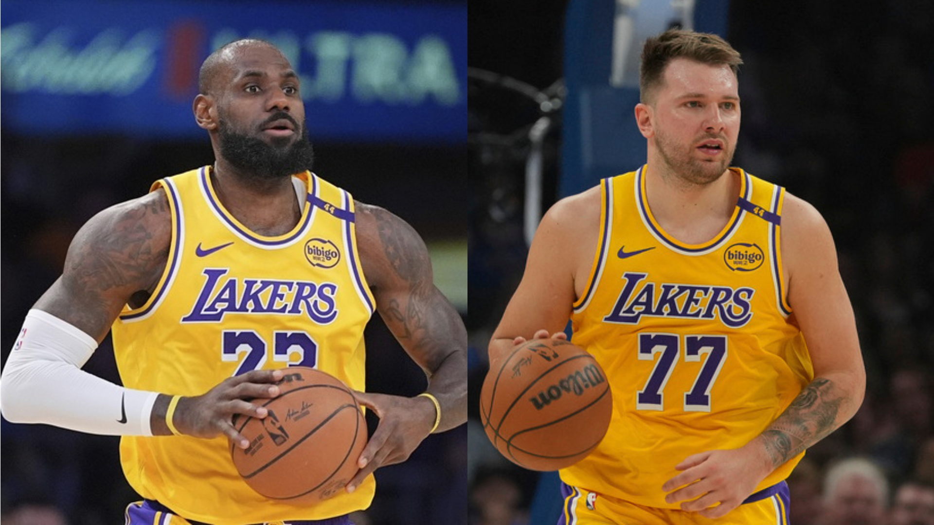 LeBron James透過視訊祝賀Luka Doncic。圖片來源：達志影像
