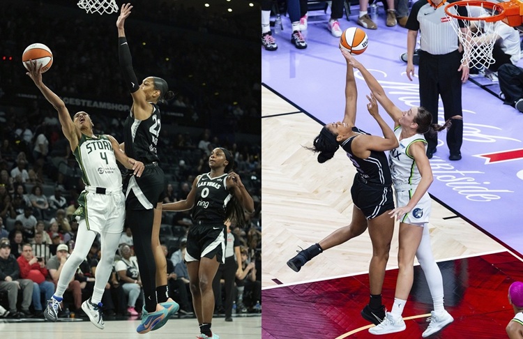 Aja Wilson(左2)Alanna Smith(右1)。圖片來源：達志影像