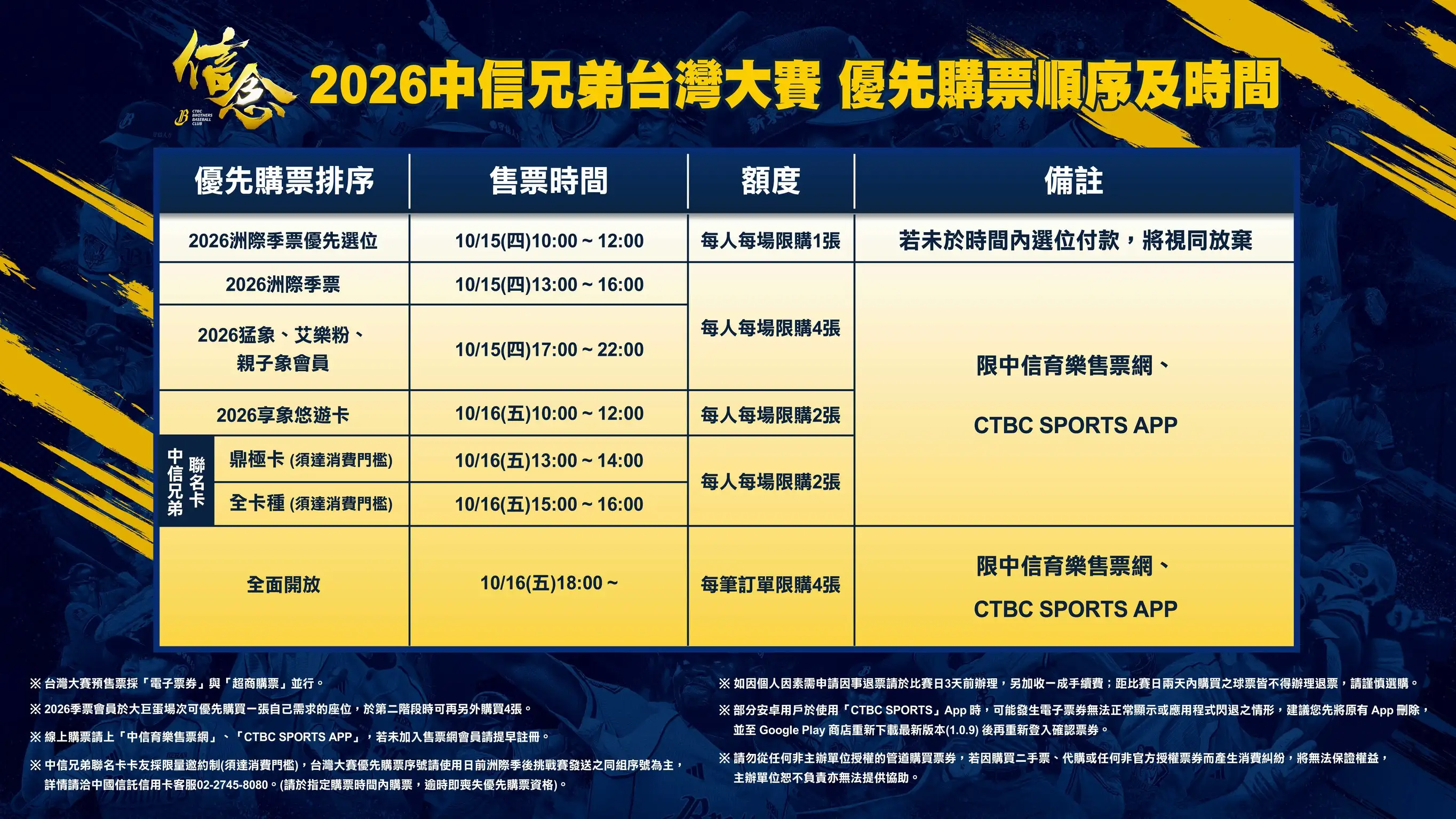 售票資訊。中信兄弟提供