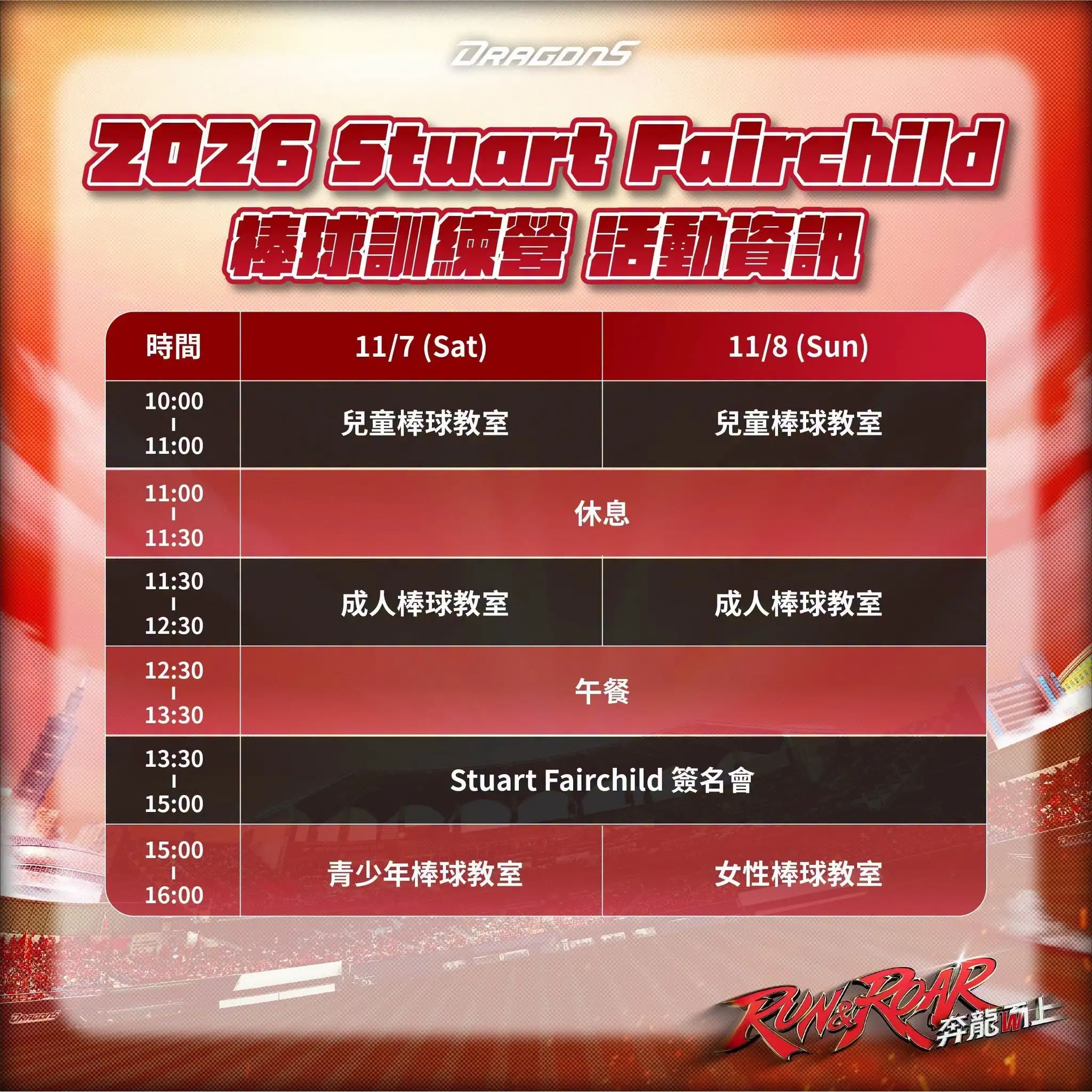 Stuart Fairchild棒球訓練營。圖片來源:味全龍