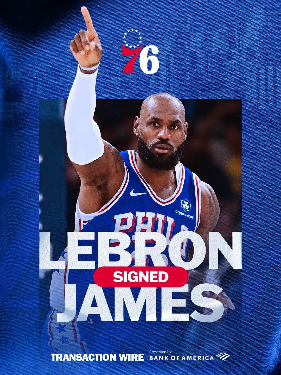 LeBron James正式加盟76人。圖片來源：76人社群