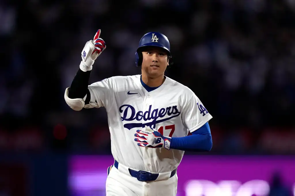 大谷翔平掃出致勝兩分砲。圖片來源:達志影像