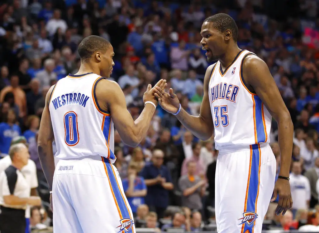 Russell Westbrook、Kevin Durant 2012年共同效力雷霆時期。圖片來源:達志影像