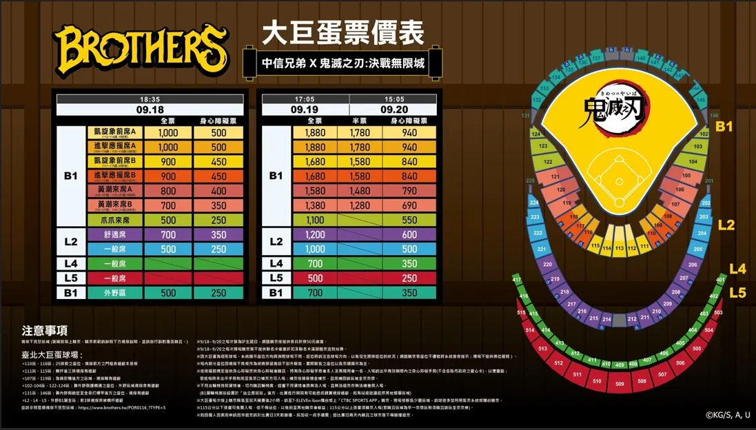中信兄弟《鬼滅之刃》主題日。圖片來源:中信兄弟