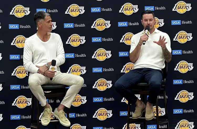 Rob Pelinka(左)與JJ Redick。圖片來源:達志影像